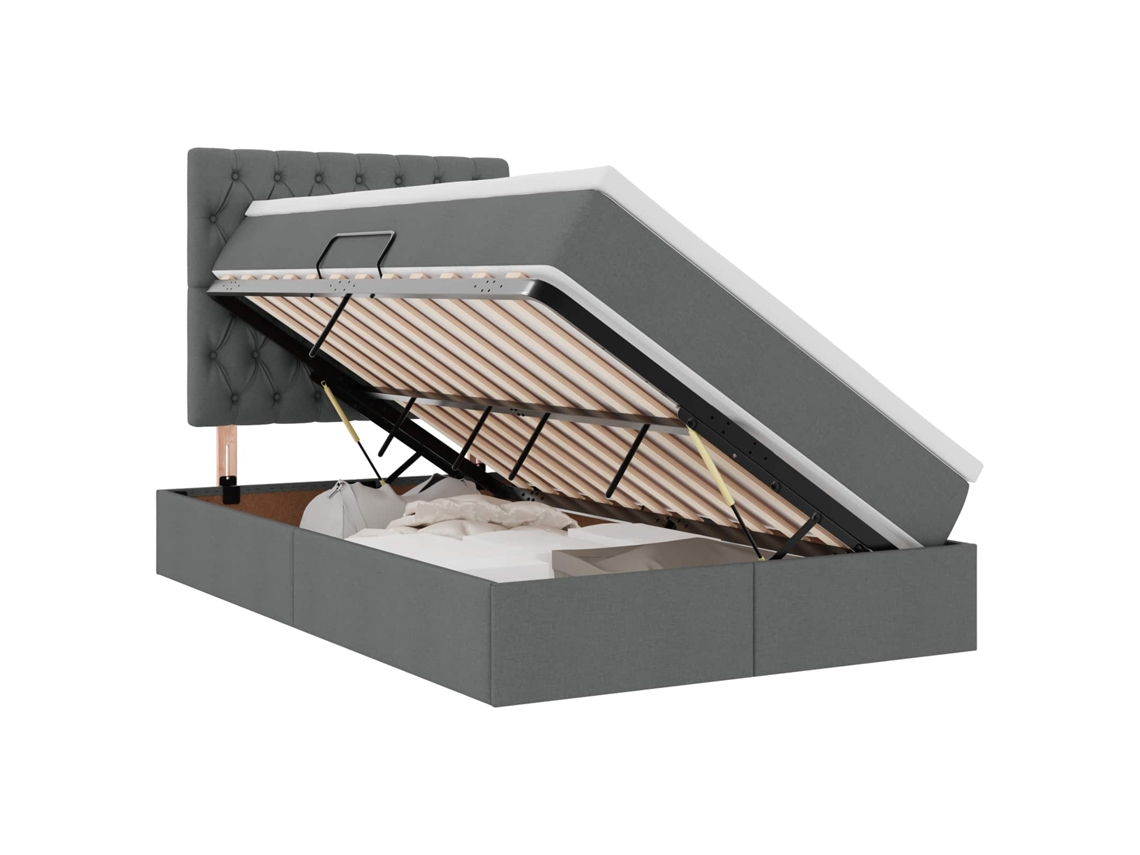 Cama com Arrumação e Colchão Cinza Escuro Tecido MAISON EXCLUSIVE (120x190 cm)
