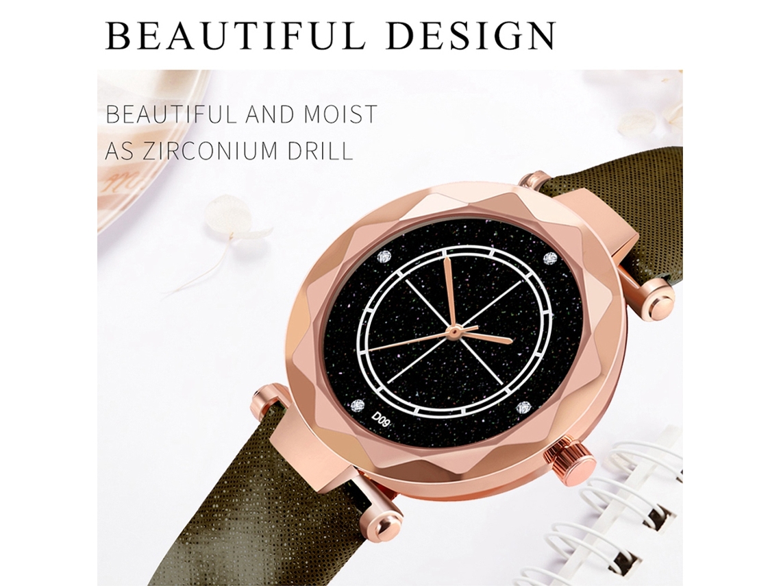 Relógio de Pulso Feminino Analógico de Quartzo com Pulseira Pu Estilo Moderno Café
