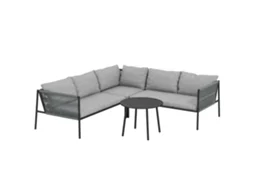 Conjunto Jardim Vime 2 Sofás Canto Mesa Redonda Cinza Escuro