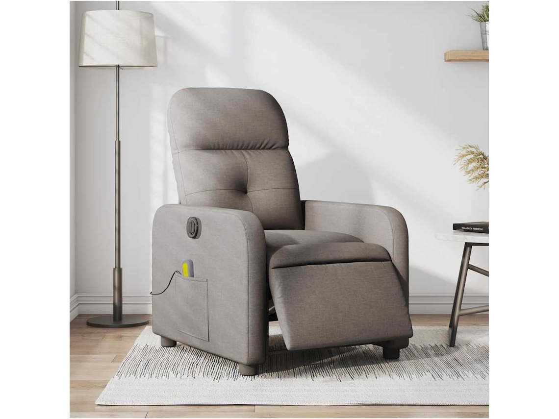 Vidaxl Poltrona Reclinável Massagens Elétrica Tecido Cinza-acastanhado