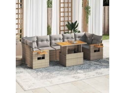 Vidaxl 8 Pcs Conjunto Sofás Jardim Com Almofadões Vime Pe/acácia Bege