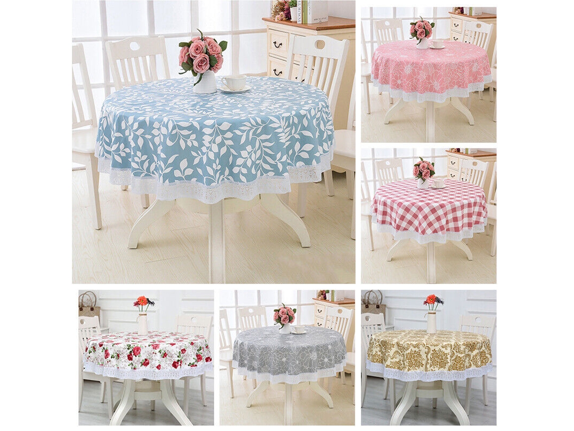 Toalha De Mesa Redonda De Pvc À Prova Dágua E Óleo, Decoração Para Casa, Jantar, Azul, 152 Cm SUNNY SPACES