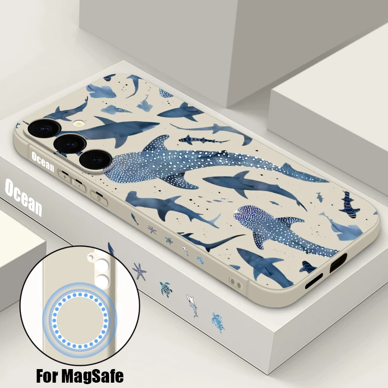 Capa Para Celular Galaxy S25 Ultra (branco-creme) Com Estampa De Baleia E Cordão Magnético De Tpu.