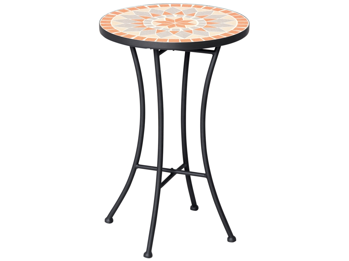 Mesa Lateral Redonda Mosaico Para Jardim E Varanda Ø35 Cm