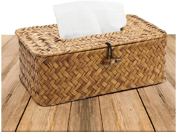 Porta-lenços Natural De Fibras Trançadas Com Tampa - Feito À Mão - Cesto De Rotim Com Tampa - 23x13x9cm