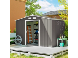 Abrigo Metálico Cinza Para Jardim 4,83m² - 277x195x192cm Com Base Reforçada Para Armazenamento De Ferramentas