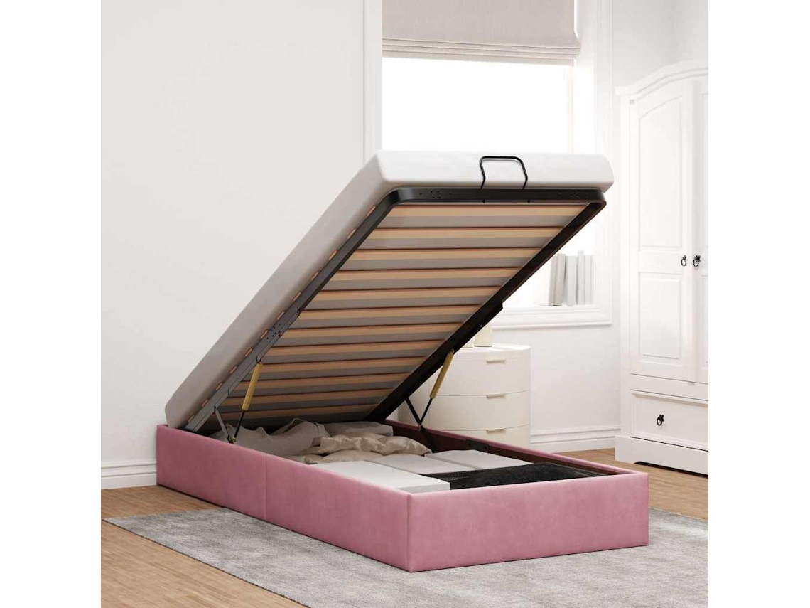 Otomano Bed Frame No Colchão Rosa 100x200 Cm Veludo
