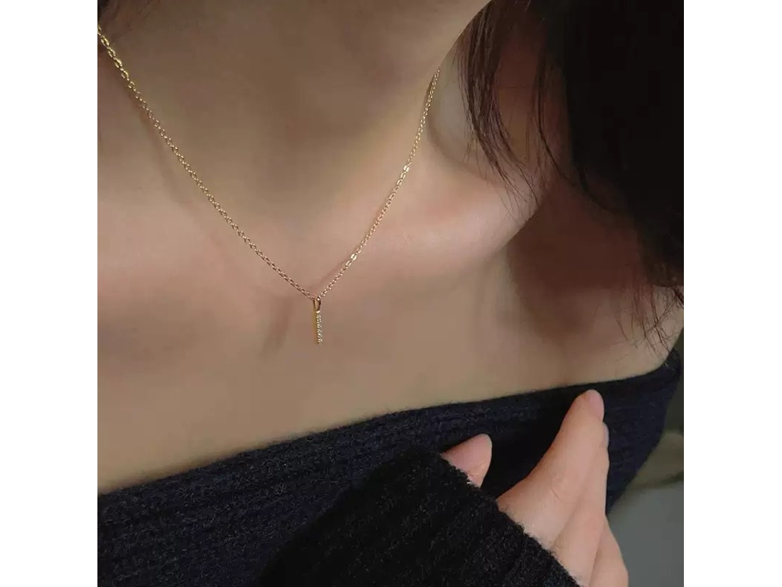 Pingente Único em Prata de Lei 925, Colar com Pingente Geométrico Requintado em Miniatura com Zircônia. MDUG (ouro)