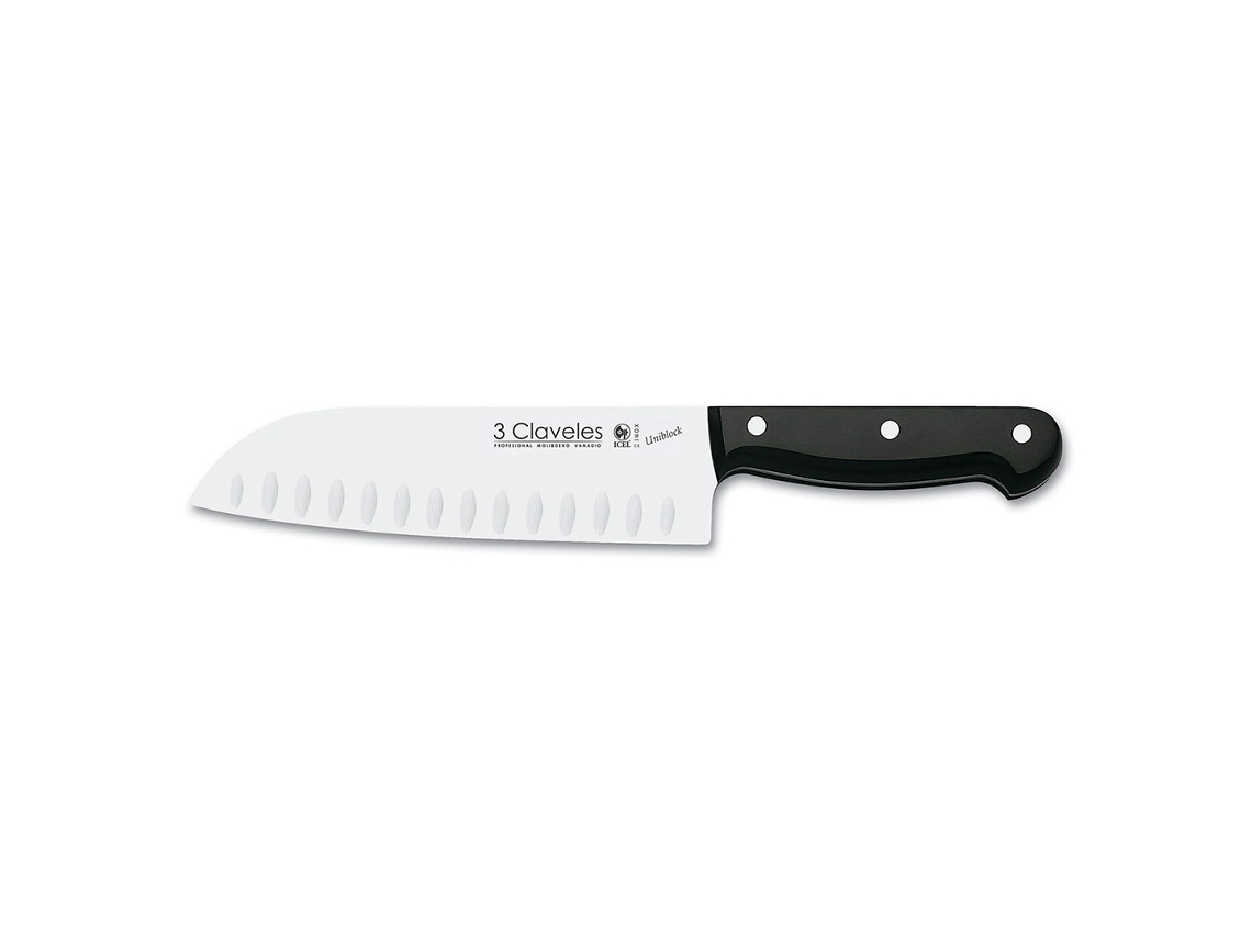 3 Claveles Uniblock - Faca Santoku Profissional com Textura Covinha 18 cm