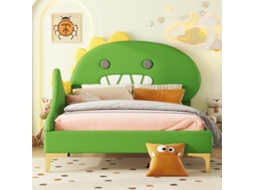 Cama Infantil 90x200 Cm Em Forma De Dinossauro Em Couro Sintético Verde Mobrio