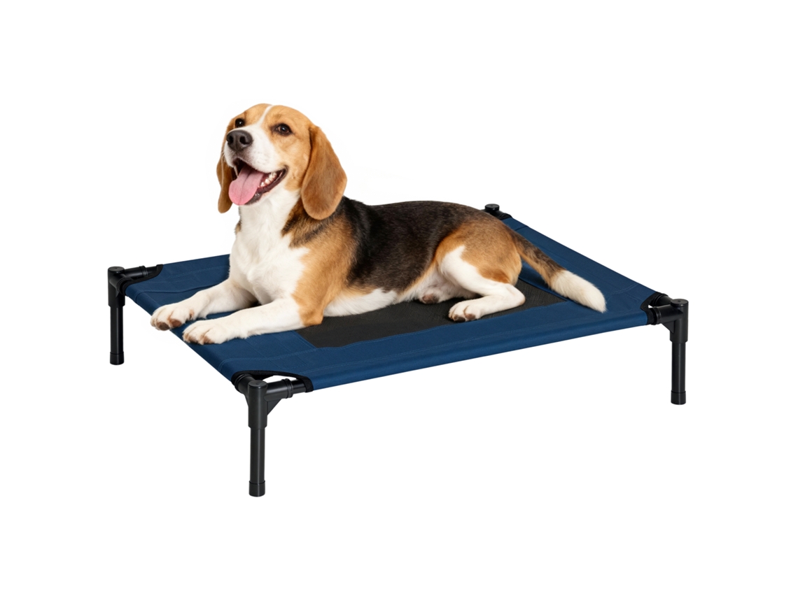 Cama Elevada Cães/gatos, Portátil, Malha Respirável, Tecido Oxford, Interno/externo, 76x61x18cm, Azul