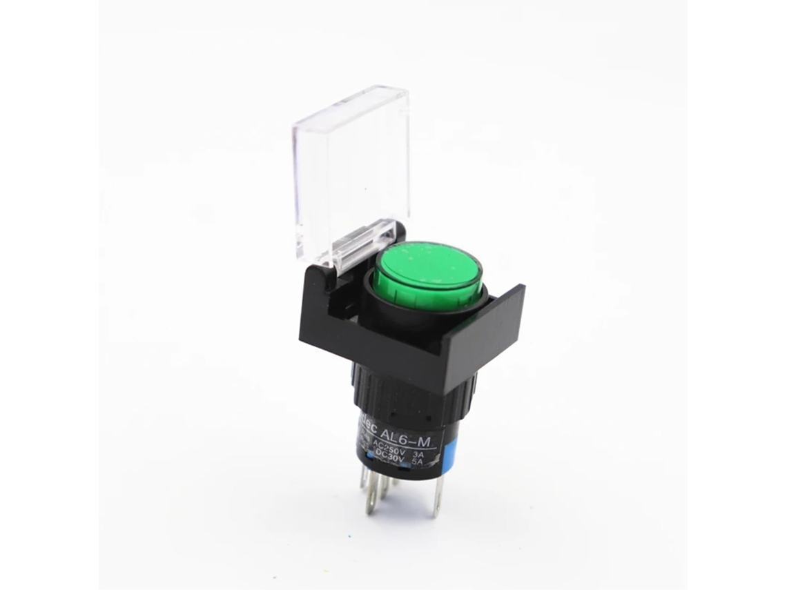 Interruptor De Luz Botão La16 16mm, 110v, Verde, Com Luz, Furo De Montagem 16mm, Tampa Contra Poeira E Mecanismo De