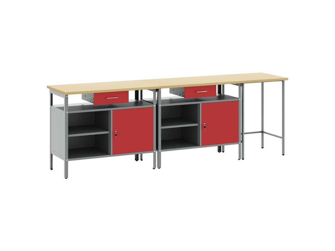 Conjunto 3 Bancada De Trabalho Vidaxl Vermelho Aço (255 X 55 X 85 Cm)