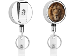Porta Crachá Com Cabeça De Leão Africano, Retrátil, Portátil, Em Metal E Nylon, Com Cabo De Aço Inoxidável, Chaveiro