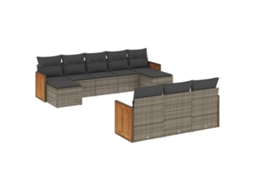 Conjunto de 10 Sofás de Jardim com Almofadões Vime Pe Cinzento MAISON EXCLUSIVE