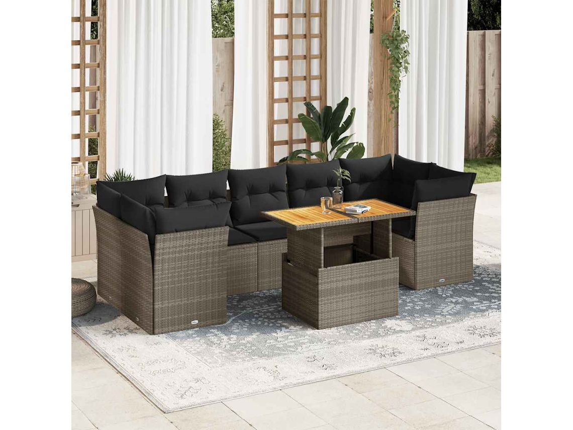 Vidaxl 8 Pcs Conjunto Sofás de Jardim C/ Almofadões Vime Pe Cinzento