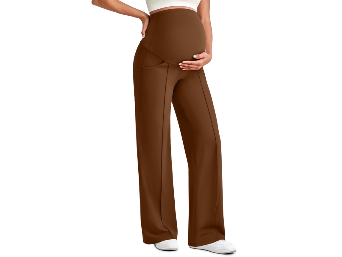 Calça de Ioga para Gestantes com Bolso na Barriga, Calça Elástica para Trabalho/casual, Marrom, M PANOONA