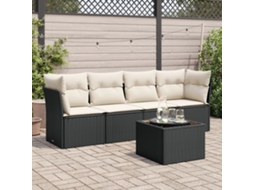 Vidaxl 5 Pcs Conjunto Sofás de Jardim com Almofadões Vime Pe Preto