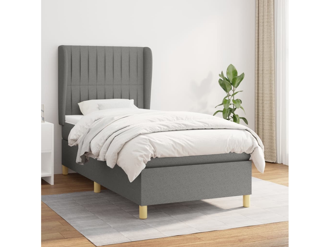 Vidaxl Cama Com Molas/colchão 100x200 Cm Tecido Cinza-escuro