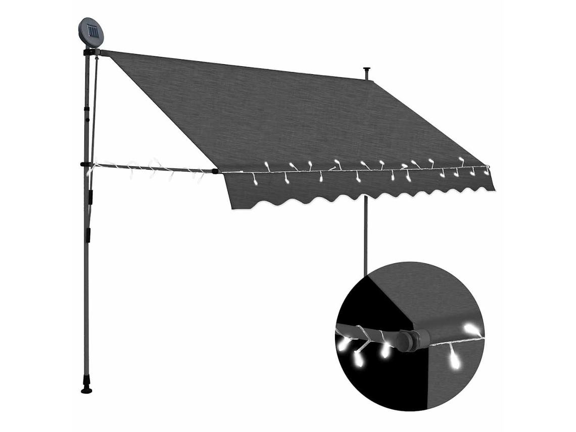 Vidaxl Toldo Retrátil Manual Com Led 300 Cm Antracite