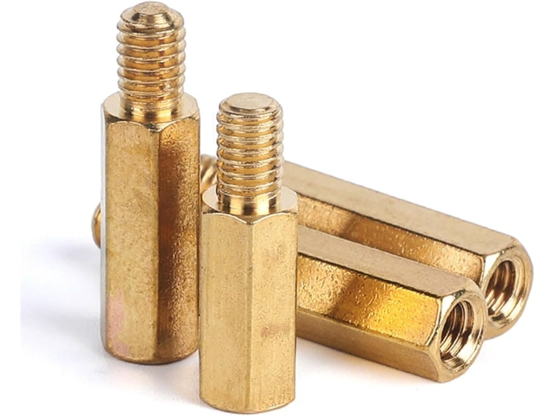 Placa espaçadora hexagonal de latão e cobre para base de pilar, com encaixe macho e fêmea, rosca métrica de 25 mm, 20 unidades.