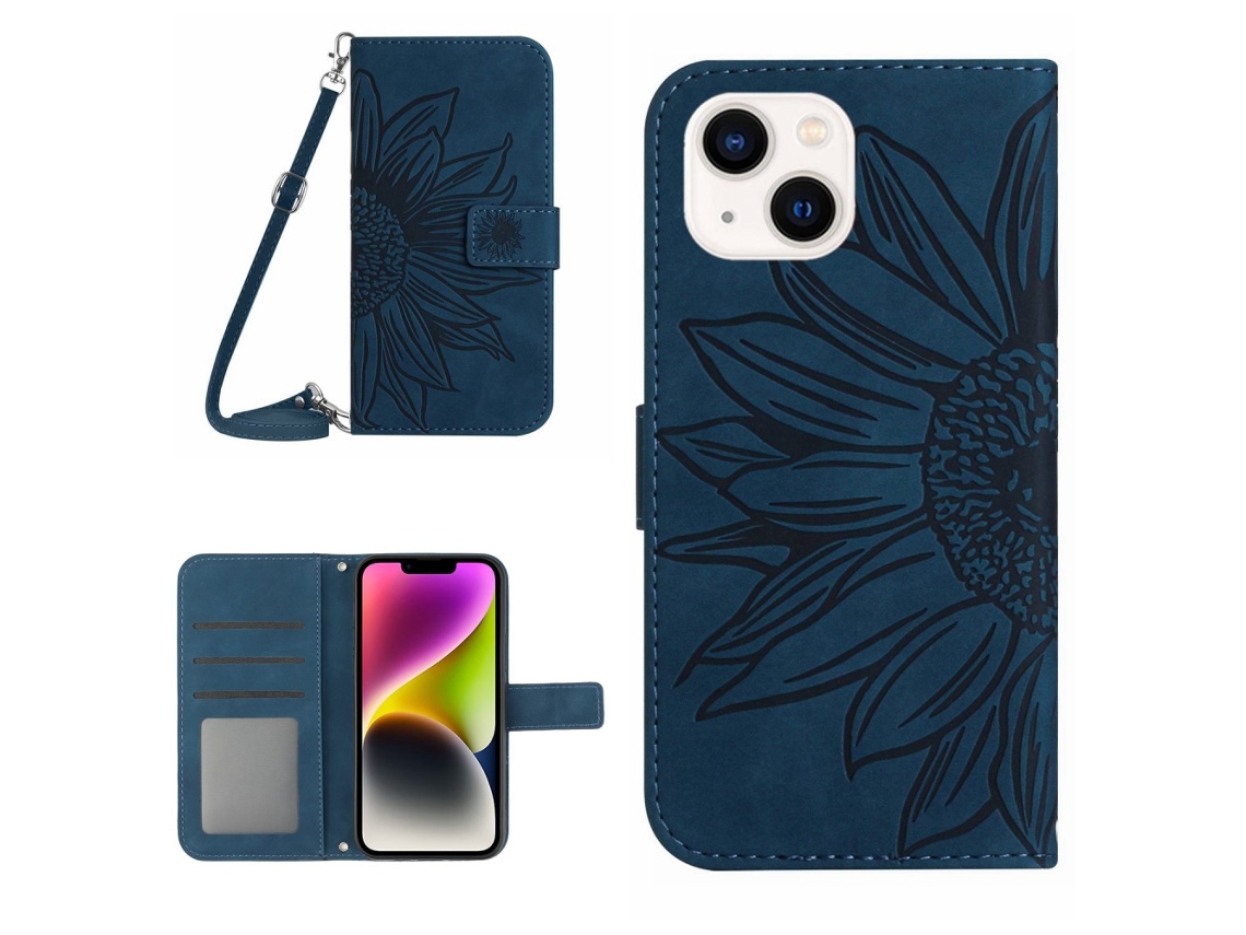 Capa Pega Para Iphone 14 Plus Pele Sintética Azul