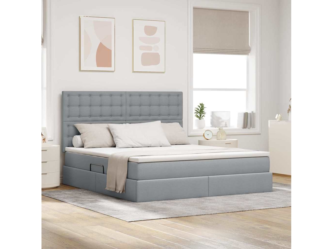 Vidaxl Cama De Armazenamento Led Com Colchão Cinzento-claro