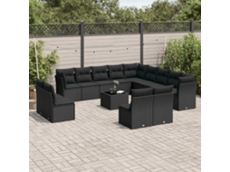 14 Pcs Conjunto De Sofás P/ Jardim C/ Almofadões Vime Pe Preto Dkd Home Decor