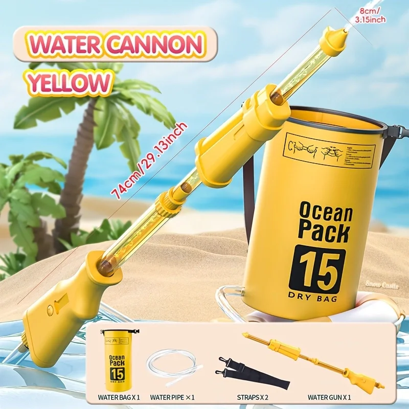 (amarelo) Pistola De Água De Verão, Alcance De 15 Metros, Tanque De Água Tipo Mochila.