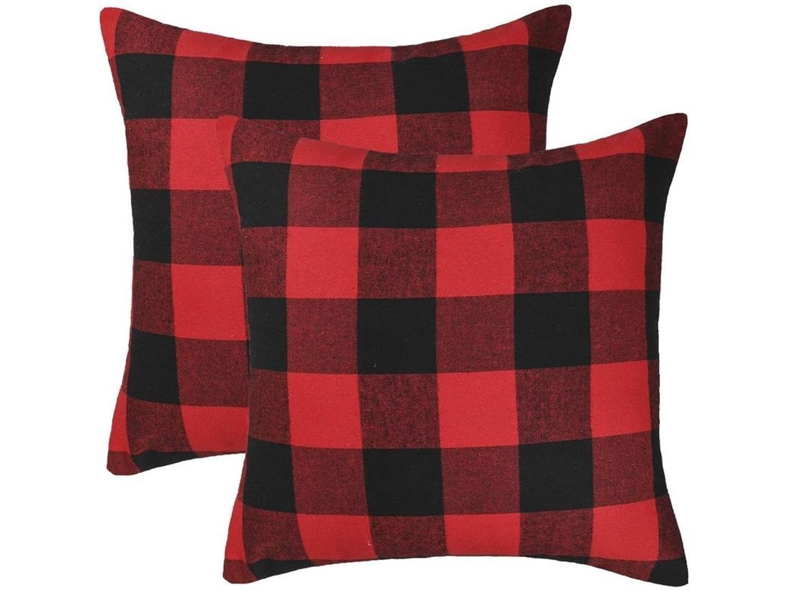 Nova Line conjunto 2 Capas Travesseiro Xadrez Vermelho Preto 45x45cm Decoração Casa