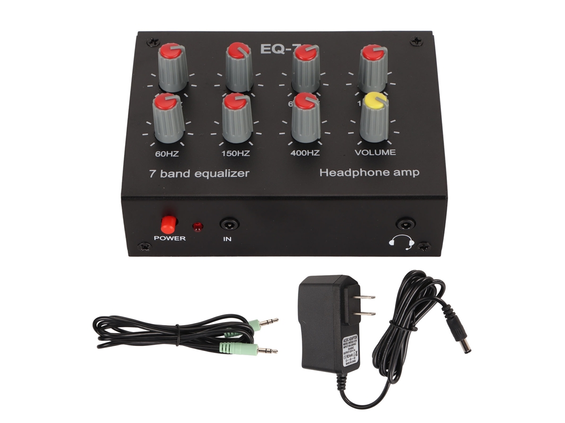 Aetheria equalizador de 7 Bandas para Carro com Entrada/ Saída Rca, Volume Ajustável e Amplificador de Fone de Ouvido