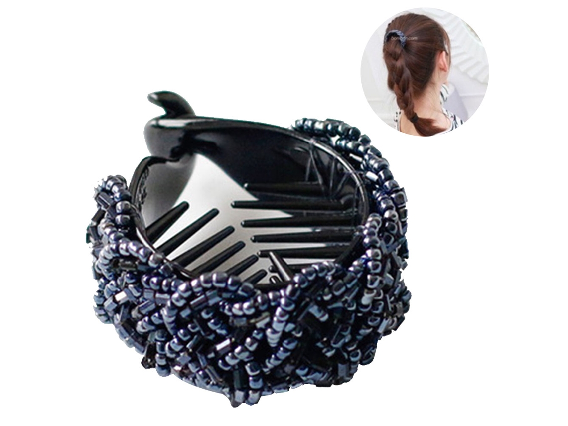 Pérola Banana Pente de Cabelo Titular Rabo de Cavalo Headpiece para Mulheres Meninas Cavalinha Twist Presilha-Azul Escuro JEDBESETZT