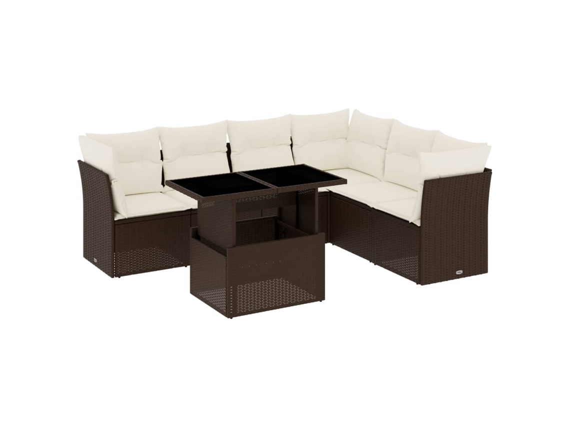 Conjunto 7 de sofás jardim c/ almofadões VIDAXL vime PE castanho