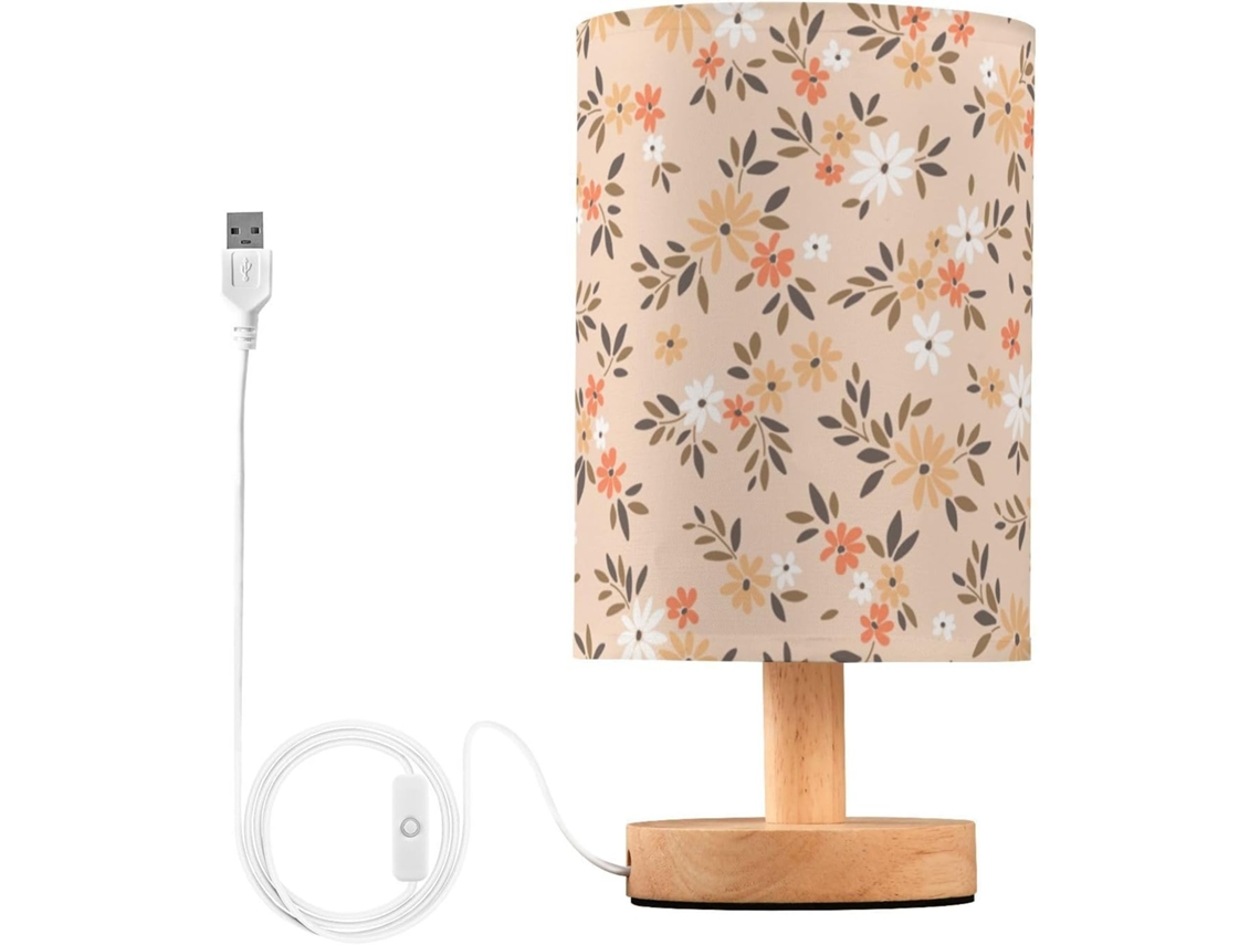 Luminária de mesa LED USB com luz noturna, decoração floral de primavera, laranja e branca, luminária de mesa infantil.