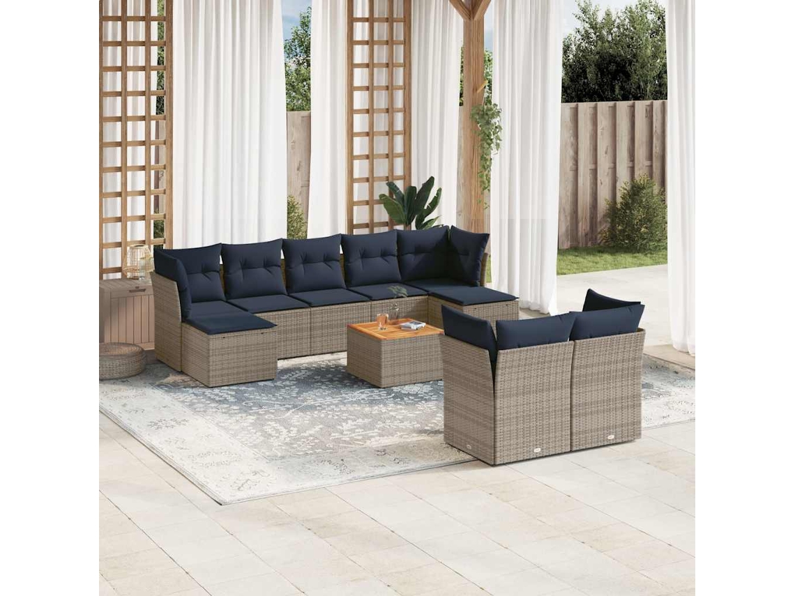 Vidaxl Conjunto De Sofá De Jardim Com 10 Peças E Almofadas Em Rattan Sintético Cinza