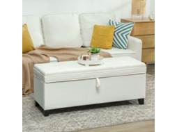 Banco De Arrumação 112l, Banco Para Pé De Cama Em Tecido Linho, Assento Acolchoado, 120 X 40 X 48 Cm, Creme.