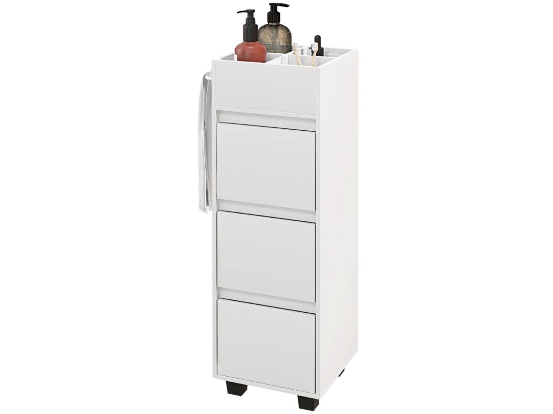 Armário Banheiro 35x30x90cm 4 Compartimentos E Toalheiras, Branco