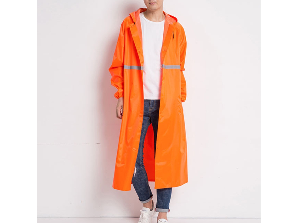 Impermeável Longo Grosso Reflectivo Reutilizável Estiloso Jaqueta De Chuva Longa Poncho Cape Para Exterior Laranja Tamanho L