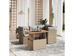 Vidaxl 5 Pcs Conjunto De Sofás P/ Jardim Com Almofadões Vime Pe Bege