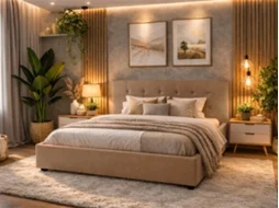 Cama de Casal River com Estrado Elevatório (Bege)(190x140 cm)