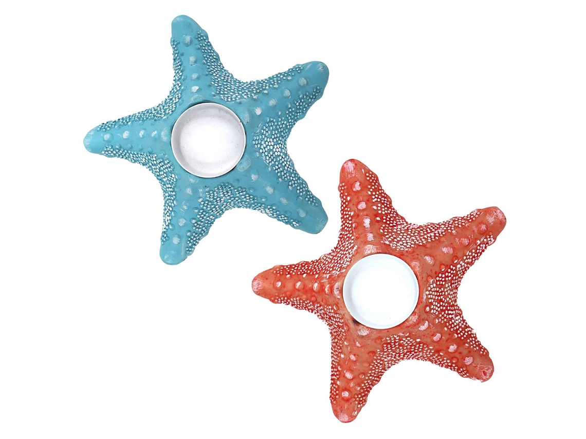 Pacote de castiçais Starfish 2 unidades Vasos de decoração e castiçais AzulVermelho 6x16x16 cm BY SIGRIS