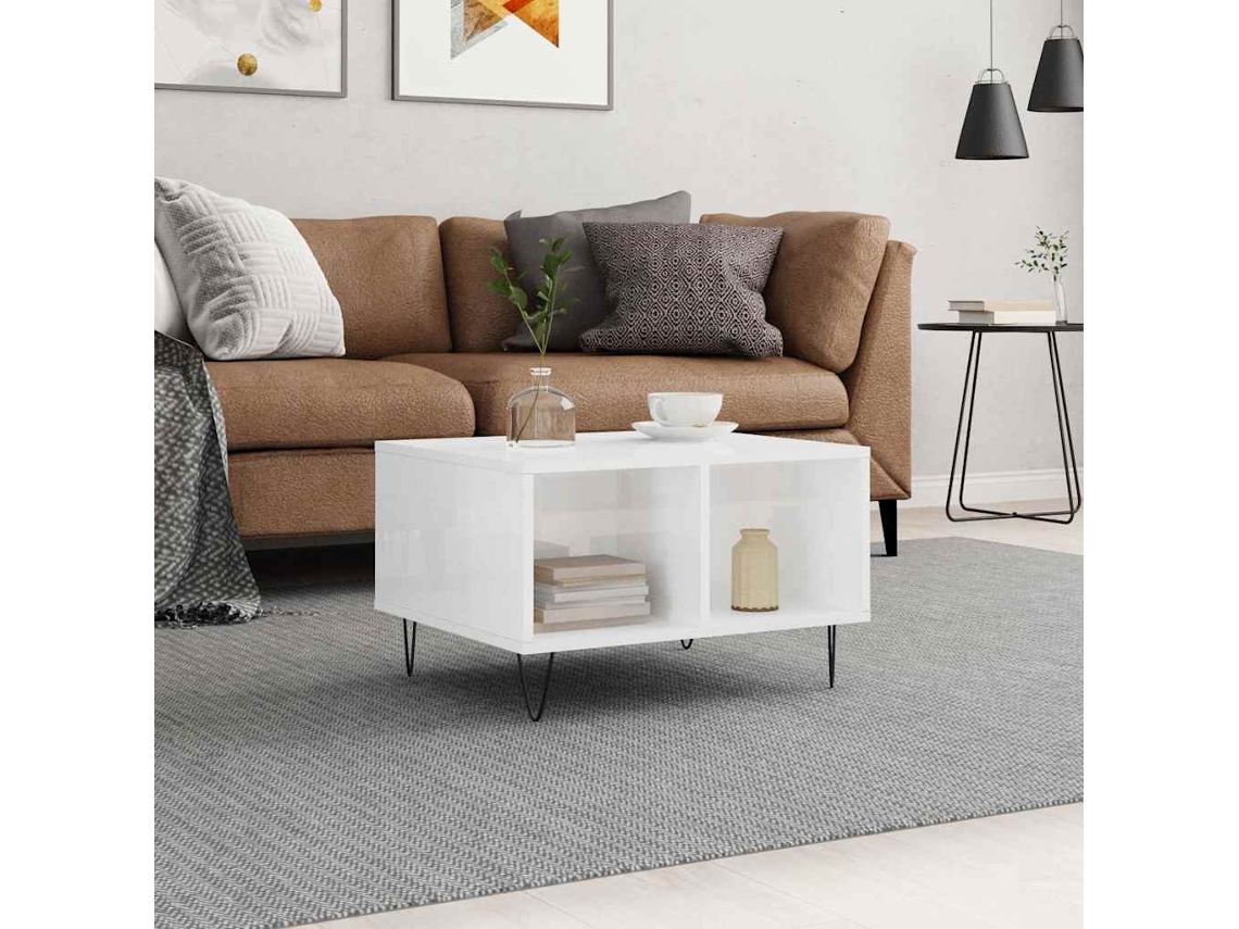 Vidaxl Mesa De Centro 60x50x36,5 Cm Derivados Madeira Branco Brilhante