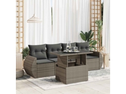 Vidaxl 5 Pcs Conjunto Sofás De Jardim C/ Almofadões Vime Pe Cinzento