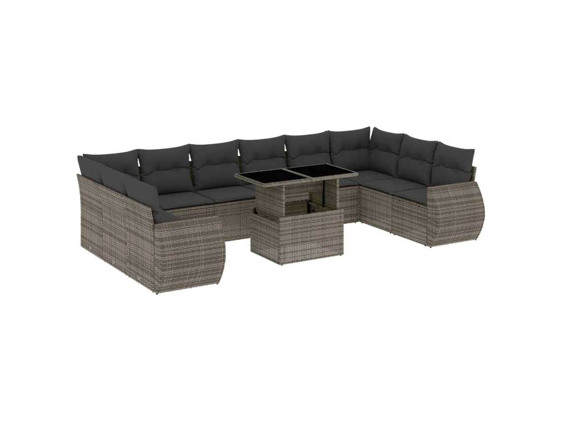 Conjunto de 11 Sofás de Jardim com Almofadões Vime Pe Cinzento MAISON EXCLUSIVE