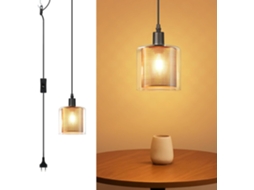Luminária pendente vintage NETTLIFE com 1 lâmpada: Pendente de vidro dourado com plugue e interruptor, lâmpada E14, cabo metálico retrô de 4,5 m