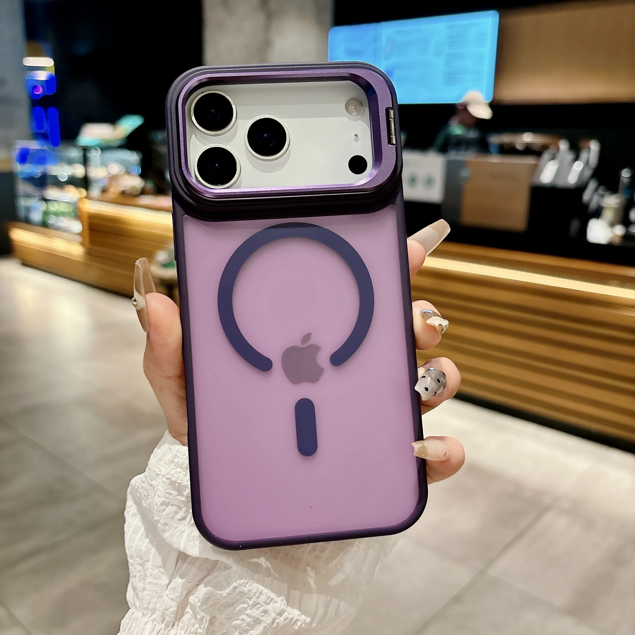 (iphone 17 Pro, Roxo) Capa Protetora Magnética Fosca Translúcida Para Iphone Com Suporte De Metal E Compatibilidade Com Magsafe.