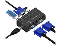 Comutador Kvm De 2 Portas Com 2 Cabos Kvm Preto