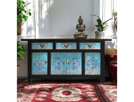 Aparador Vintage Azul Turquesa Cômoda Estilo Colonial Chinês Estilo Antigo Armário Lowboard Asiático Oriental Extremo Oriente Vintageasia