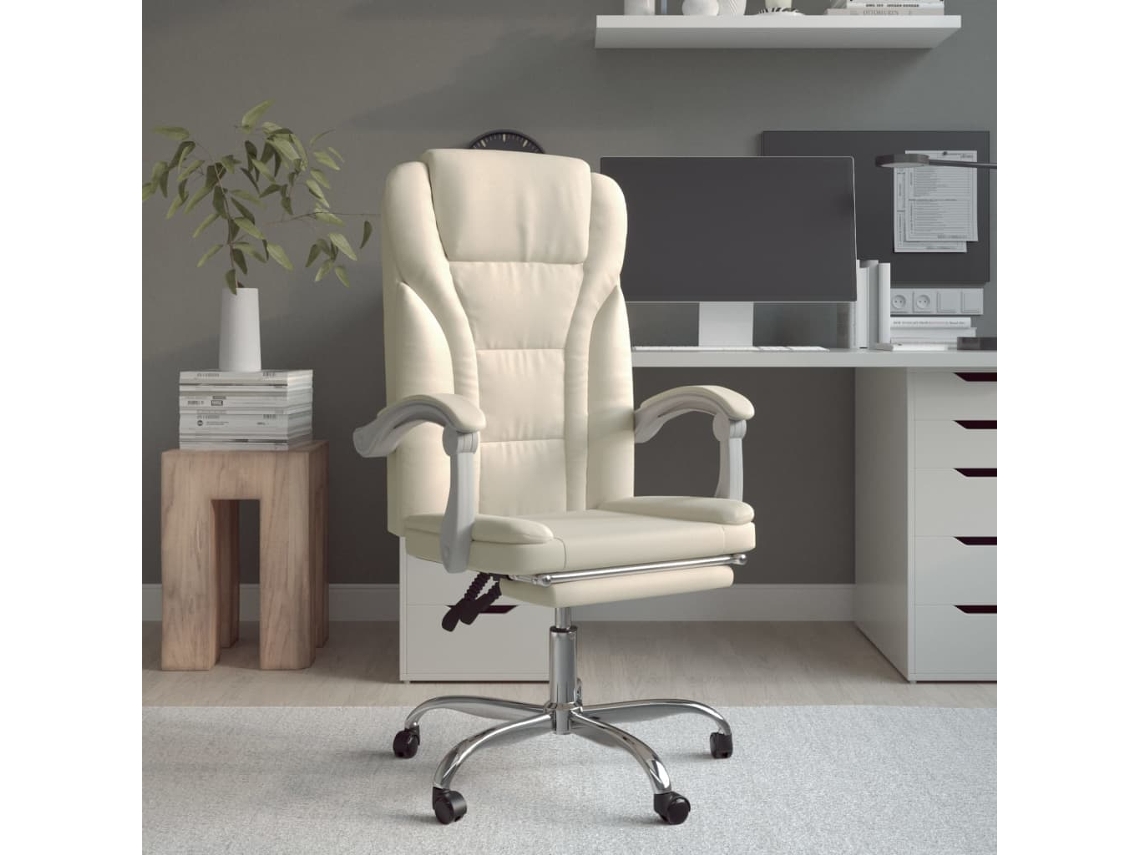 Vidaxl Cadeira De Escritório Reclinável Couro Artificial Cor Creme