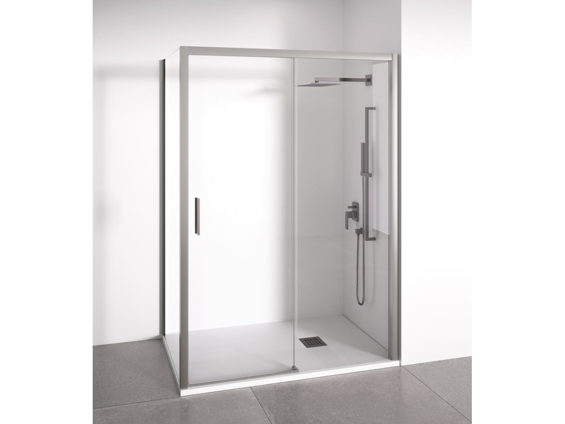 BELLOBATH Paroi de duche angular 1 deslizante + 2 fixos Vidro anticalcário 6mm Prata Largura adaptável 145-150 x 72-75 cm Porta esquerda